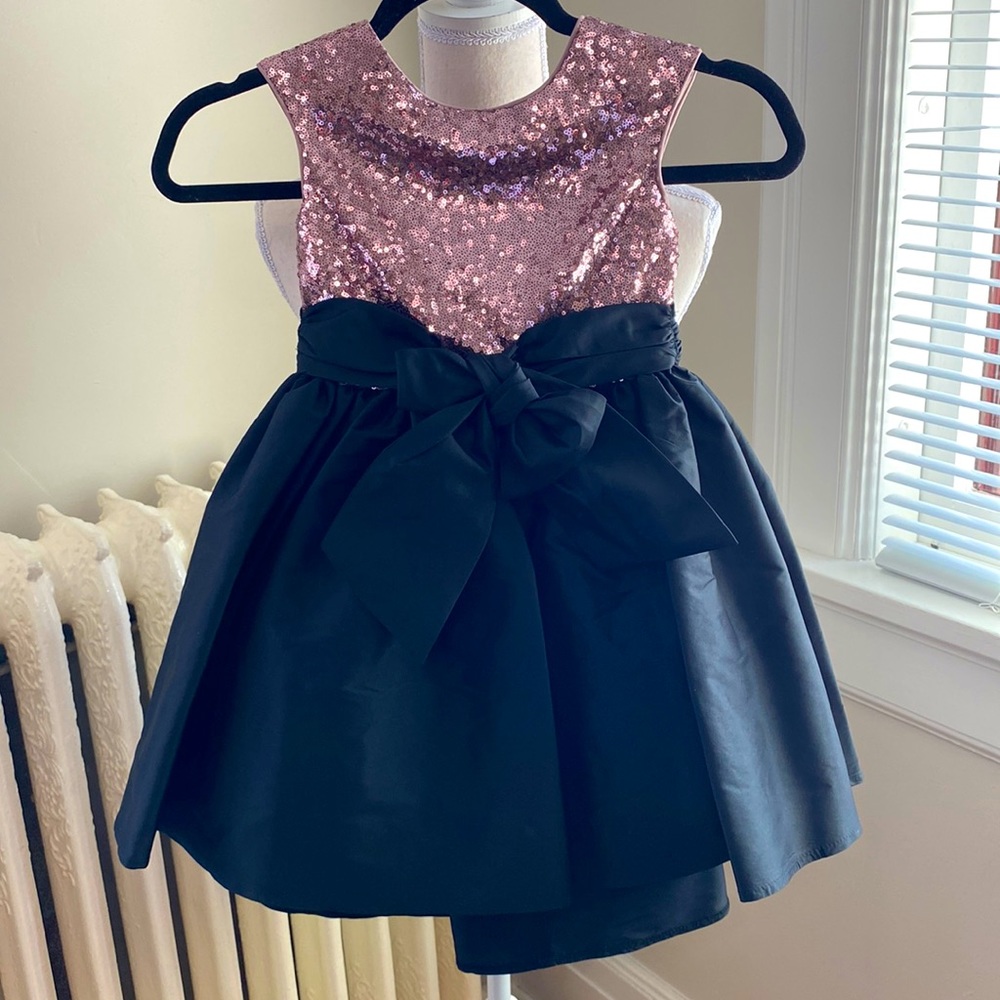 Pippa and Julie Pink Sequin and Black Satin Hi-Lo Dress